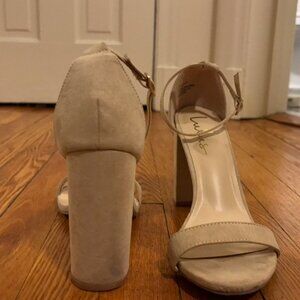Light Nude Suede Ankle Strap Heels- size 9